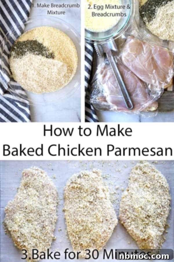 oven baked chicken parmesan with panko crust; chicken parmesan oven; 