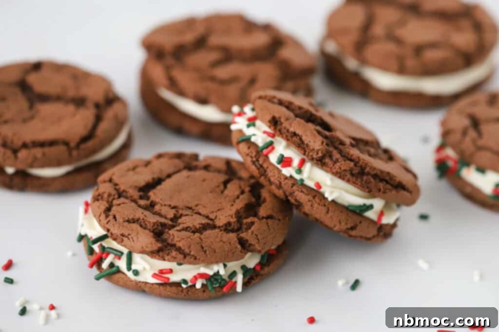 Our delicious Homemade Oreo recipe, beautifully decorated with festive red, green, and white sprinkles around the edges, showcasing a perfect example of how easy and fun it is to customize these cake mix Oreo cookies.