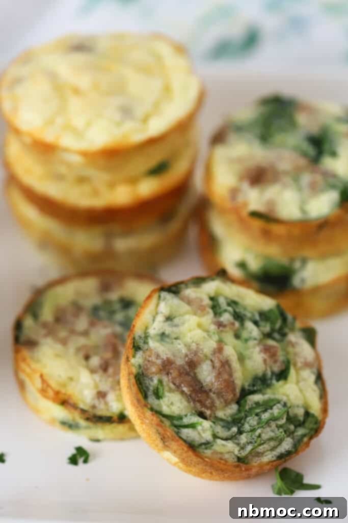 How to make high protein egg bites (cottage cheese filling), an easy breakfast filled with sausage, spinach, and cheese.