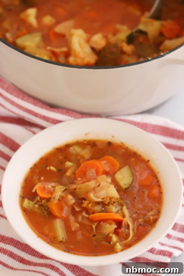 best vegetable soup recipes served in a white bowl.