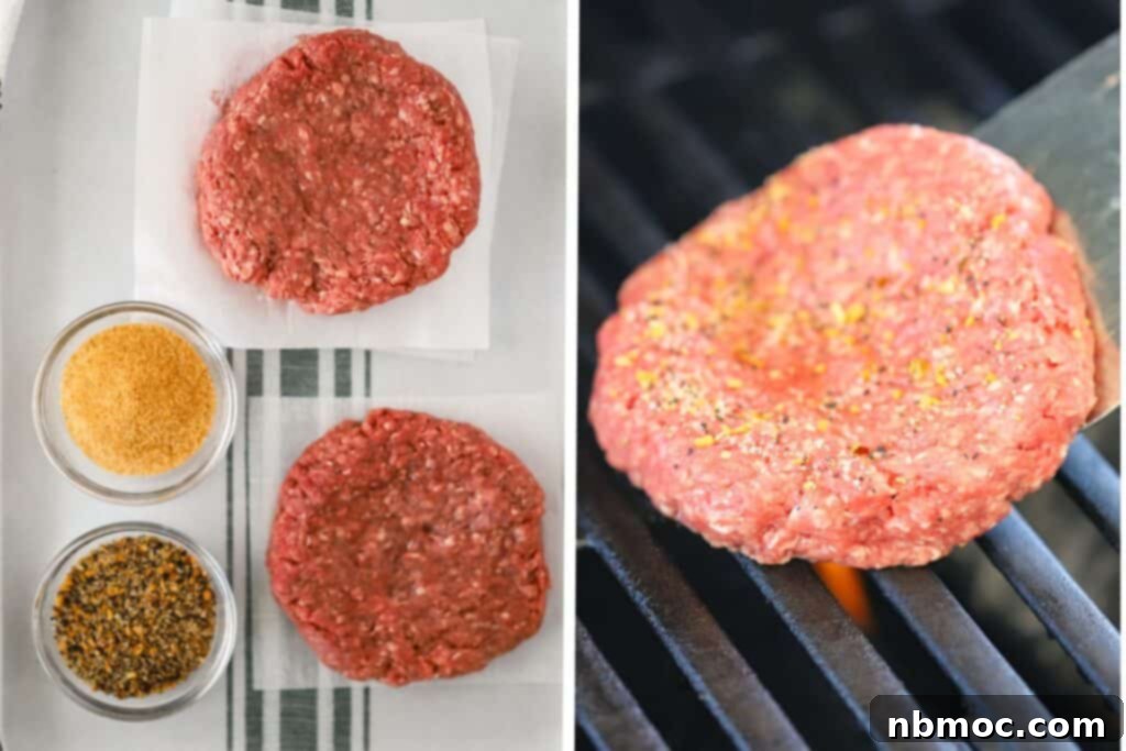 Three perfectly formed raw hamburger patties on a cutting board, ready for seasoning and cooking, emphasizing how to make homemade hamburgers and the best hamburger recipe.