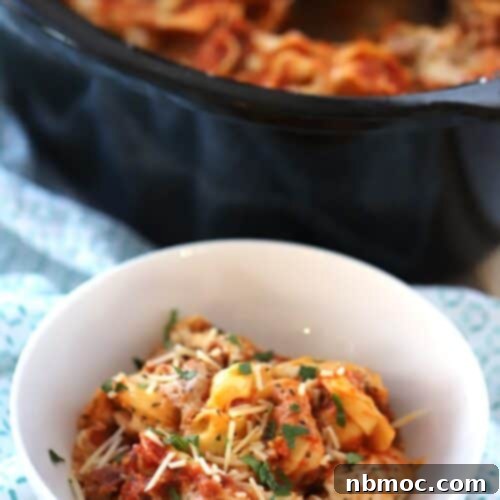 Cheesy Slow Cooker Tortellini Bake 5 This is one of the easiest tortellini pasta recipes. Just dump the ingredients in and cook all day. So delicious!