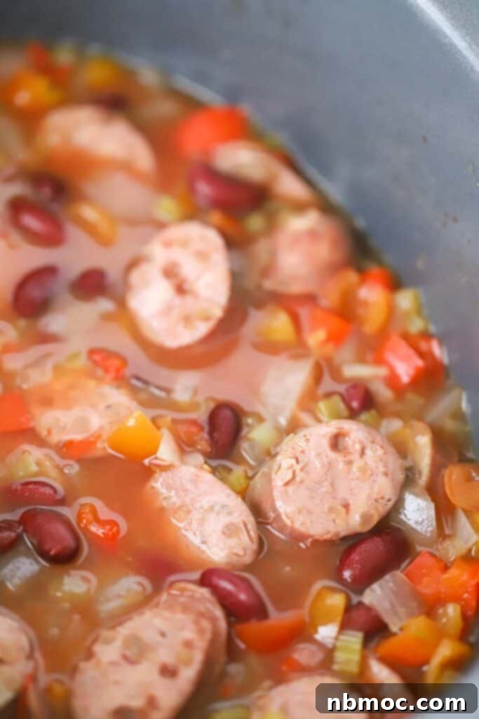 Best slow cooker beans and rice with sausage in a slow cooker.