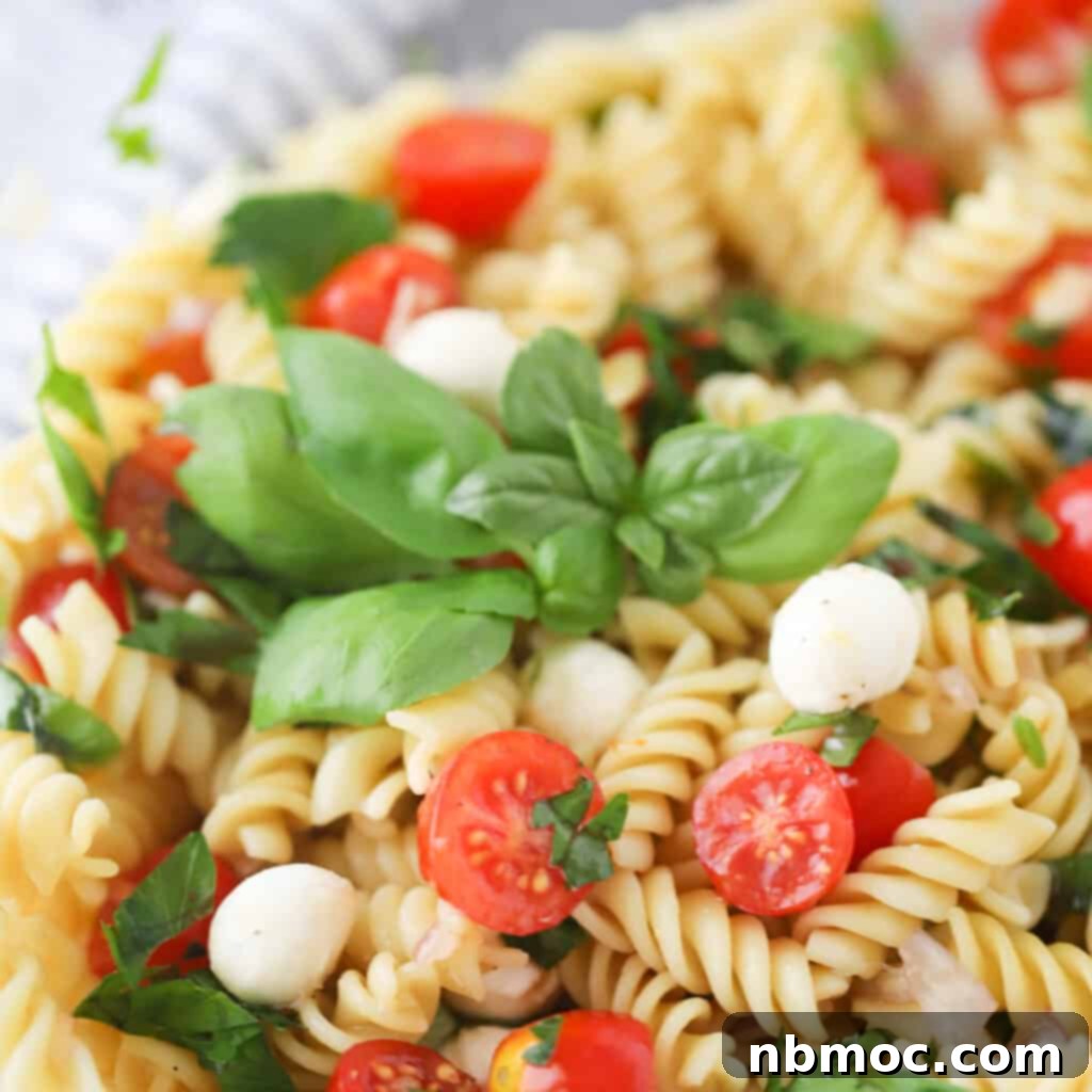 Caprese pasta salad with tomatoes and basil, memorial day salads