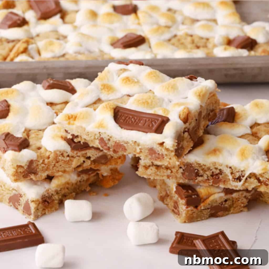 smores cookie bars stacked