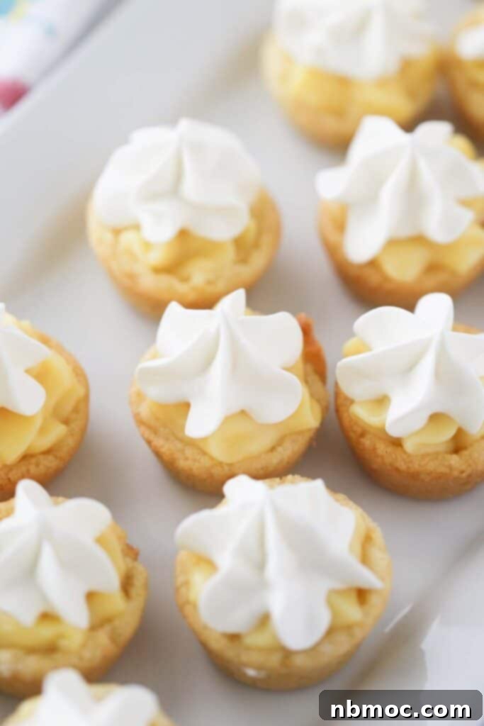 Banana Dream Cookie Cups 5 Banana cream pie cookies topped with a generous swirl of whipped cream and a sprinkle of cinnamon.