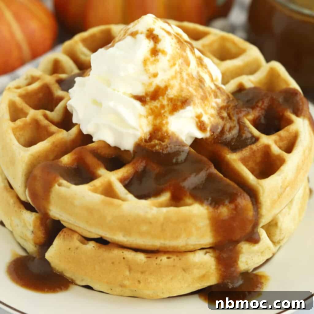 Irresistible Pumpkin Delights 18 homemade pumpkin syrup on top of waffles.