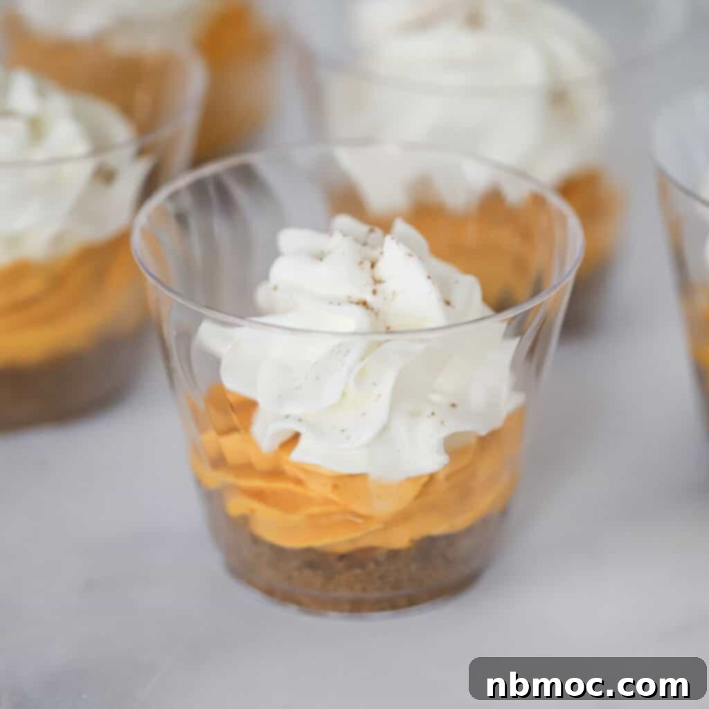 Irresistible Pumpkin Delights 4 Mini pumpkin cheesecakes in small plastic cups–one of the many best pumpkin dessert recipes on this list.