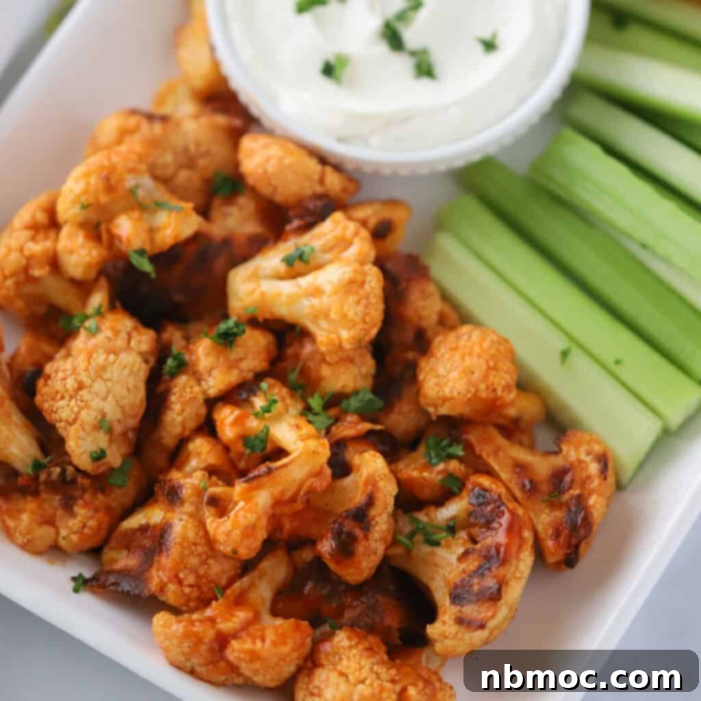 Ultimate Buffalo Chicken Dishes 11 A vibrant plate of buffalo cauliflower, illustrating how to make this healthy and flavorful recipe.