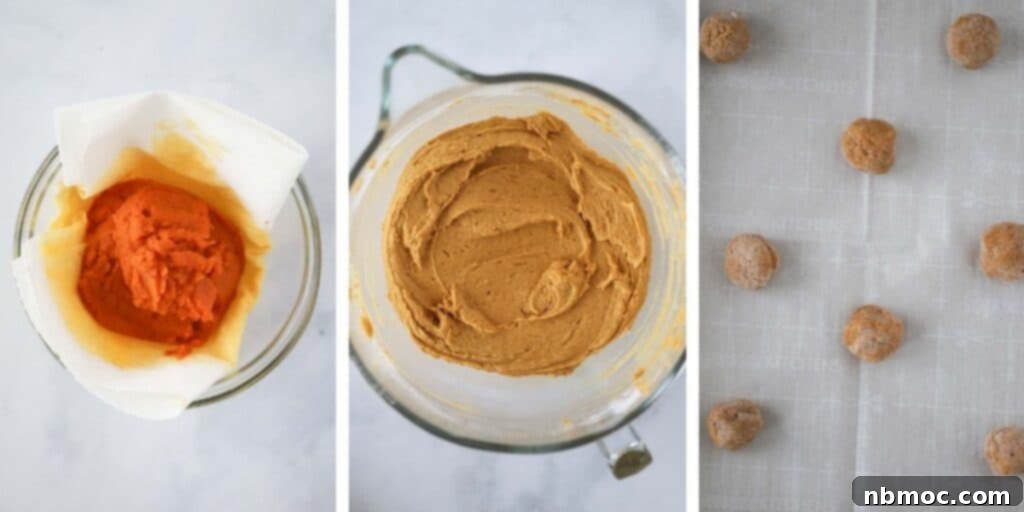 Dreamy Pumpkin Cream Cheese Cookies 4 Step-by-step process of making pumpkin cookies with cream cheese frosting, showing dough mixing.