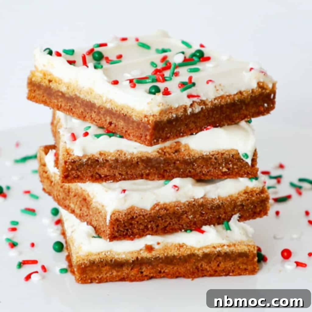 Ultimate Gingerbread Creations 5 Gingerbread cookie bars with red and green sprinkles, spiced gingerbread, christmas gingerbread recipes, gingerbread cookie recipes.