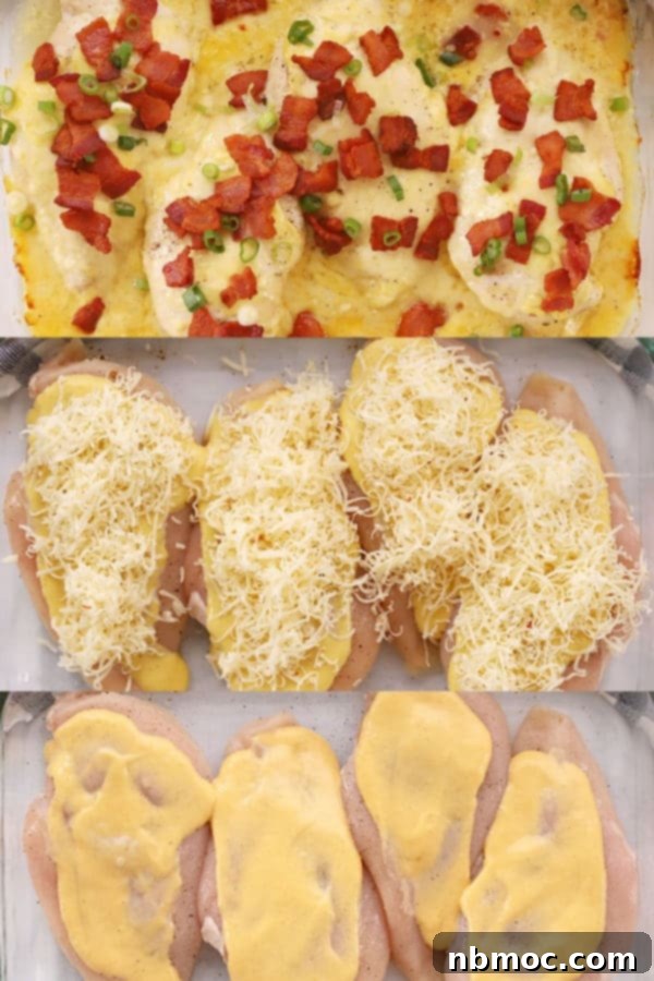 Raw chicken breasts generously coated with honey mustard marinade, ready for baking.