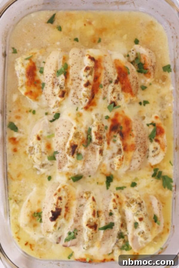 Accordion Style Green Chile Chicken 3 Bake green chili chicken in a glass baking dish.