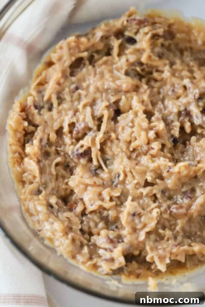 Rich Coconut Pecan Frosting 5 Gooey coconut pecan frosting for topping German Chocolate Cake.