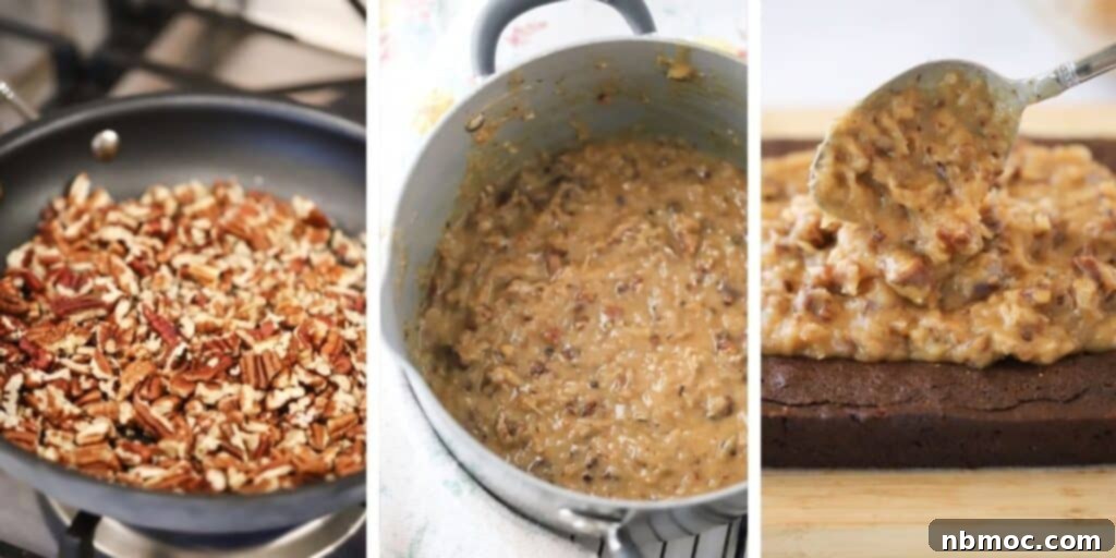 German Chocolate Dream Brownies 3 How to make coconut and pecan topping for German Chocolate Brownies.