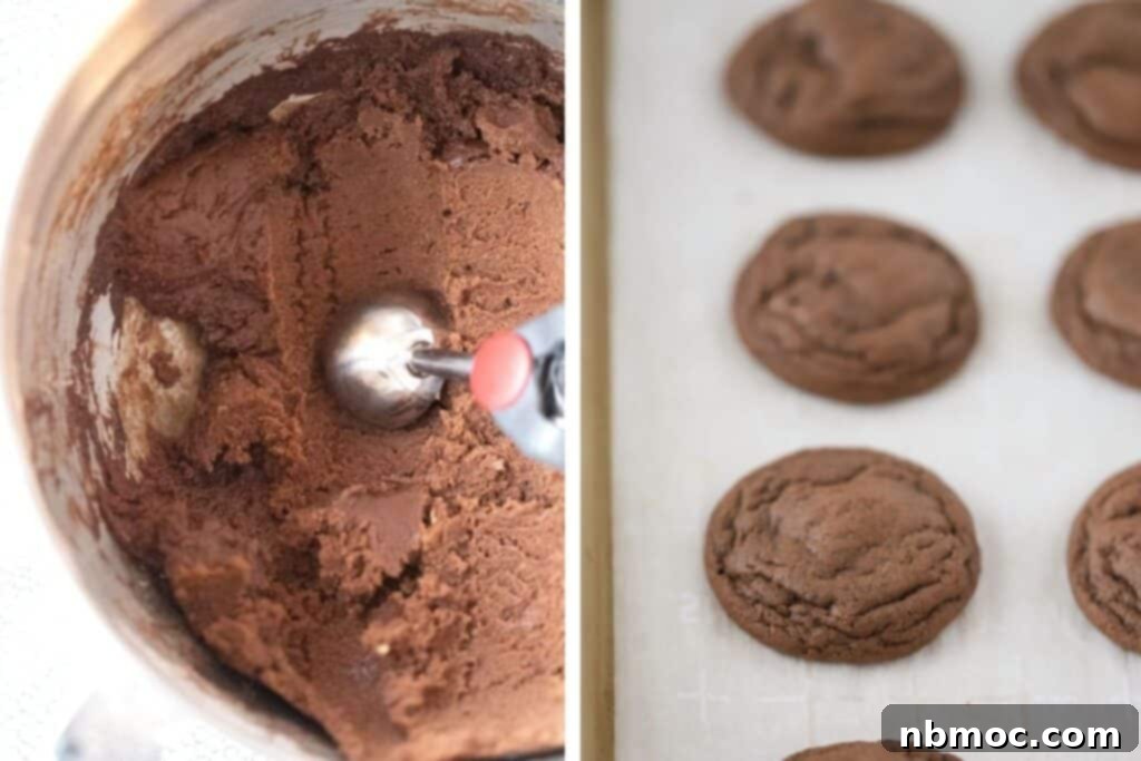 Step-by-step guide on how to prepare chocolate peppermint cookie dough and bake these delightful chocolate Christmas cookies.