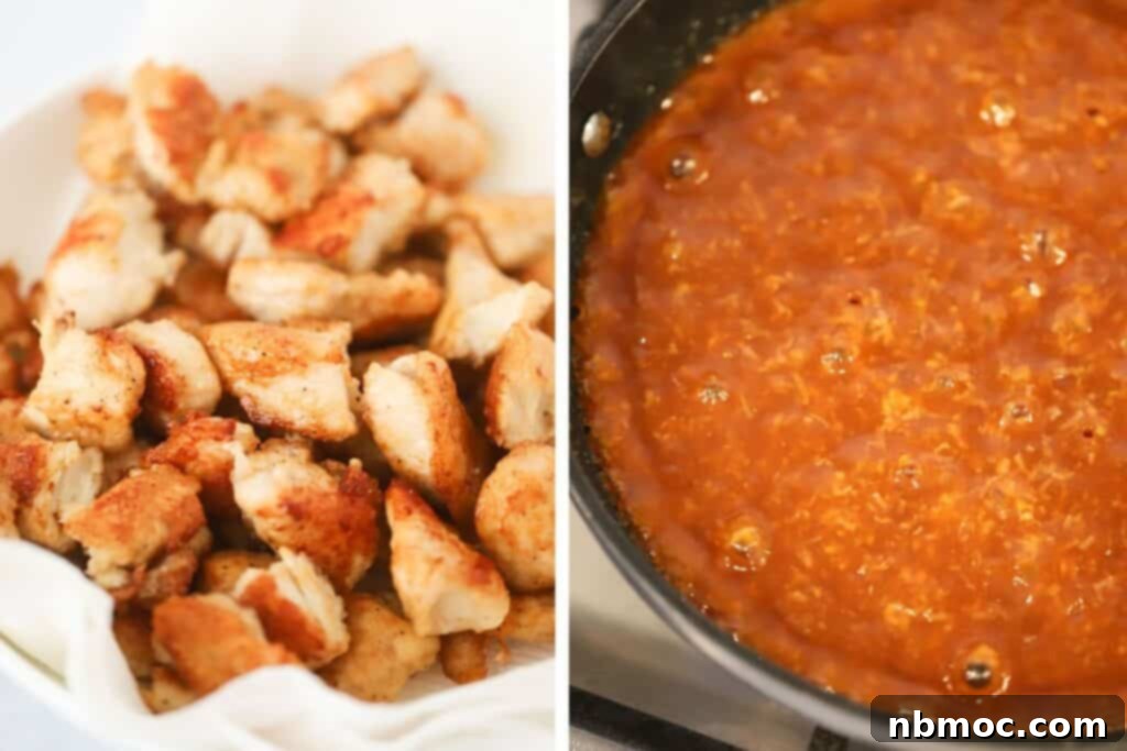 Crispy chicken with homemade orange chicken sauce, this homemade orange chicken recipe comes together in less than 30 minutes.