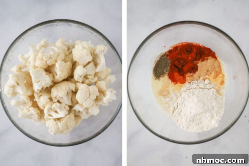 Step-by-step process of how to make buffalo cauliflower that tastes like delicious buffalo cauliflower wings.