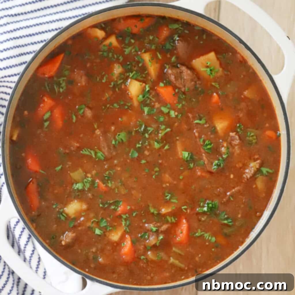 Hearty homemade beef stew with carrots and potatoes, a comforting classic dinner.