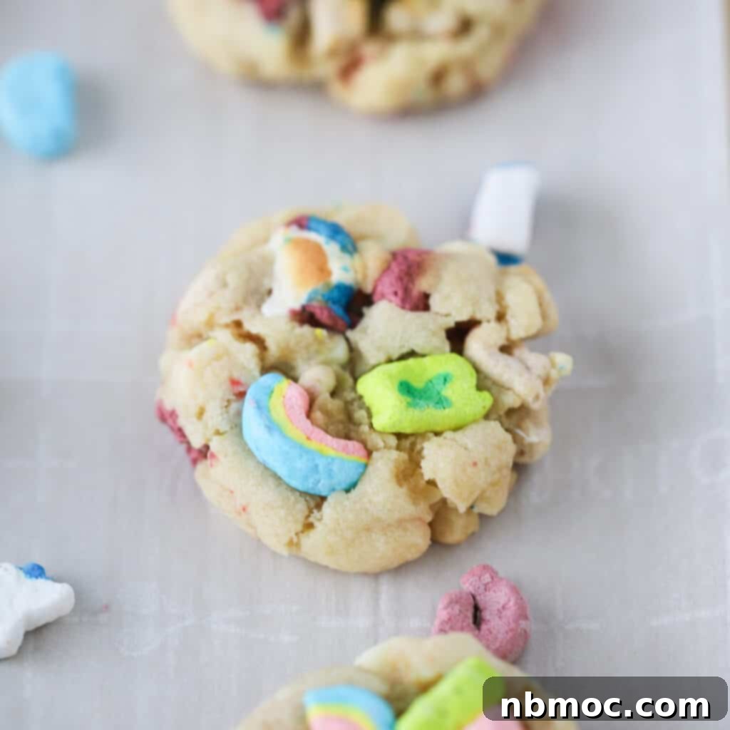 Lucky Charms cookies, festive St. Patrick's Day cookies with colorful marshmallows.
