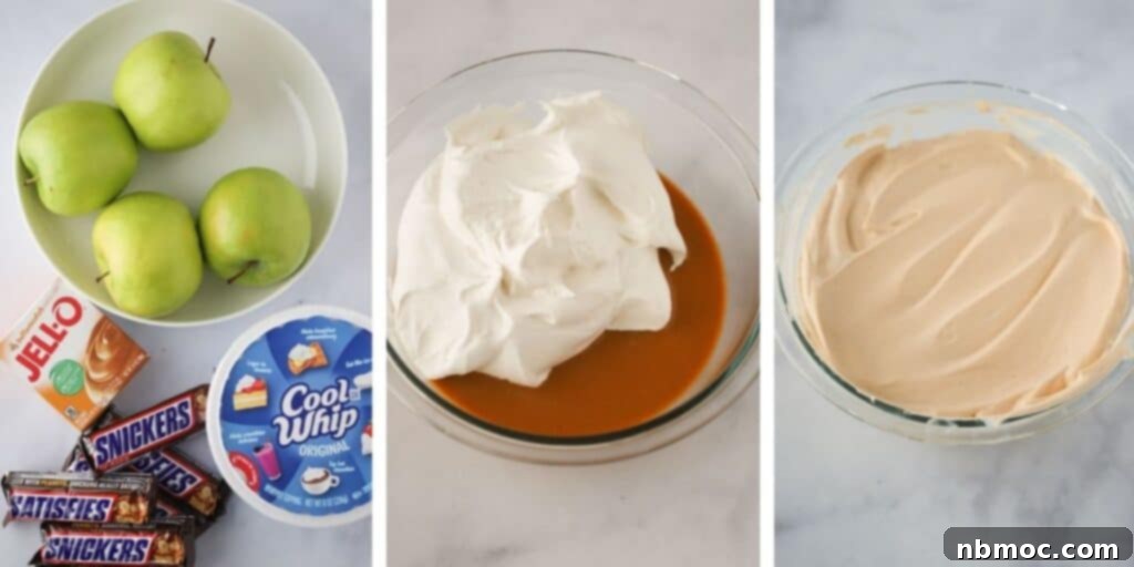 How to make snickers salad with Cool Whip and instant pudding.