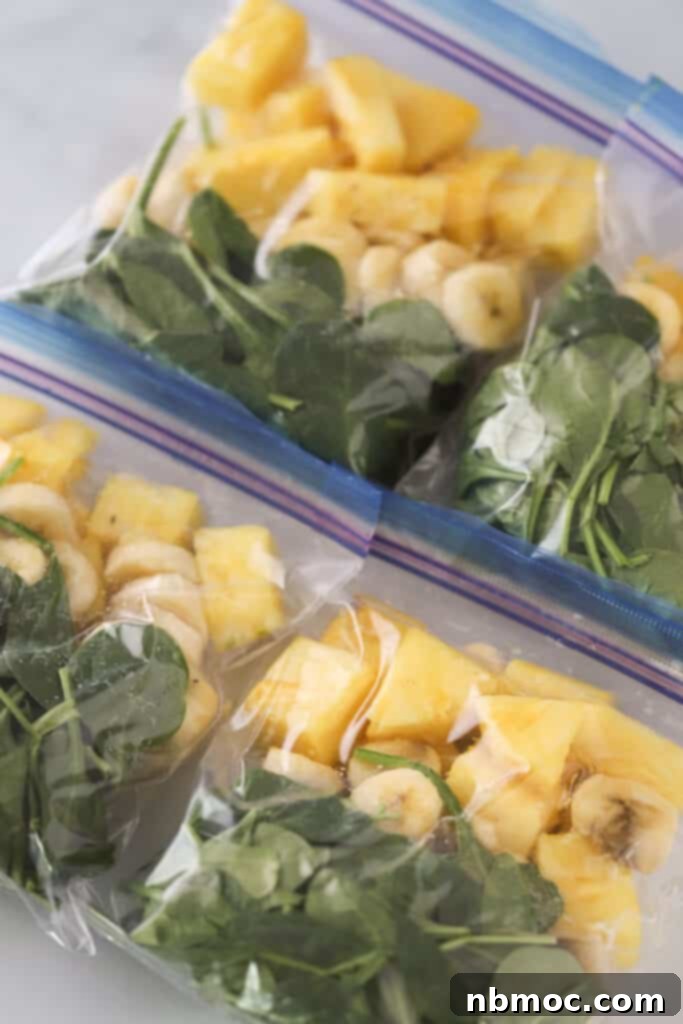 Meal prep for green smoothies in small freezer bags.