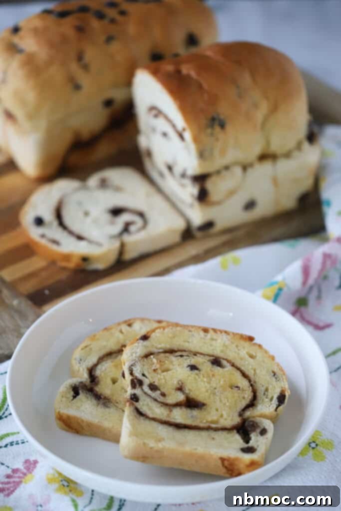 Spiced Raisin Swirl Bread 2 The best cinnamon raisin bread recipe made using our homemade white bread dough, showcasing a beautifully golden-brown crust.