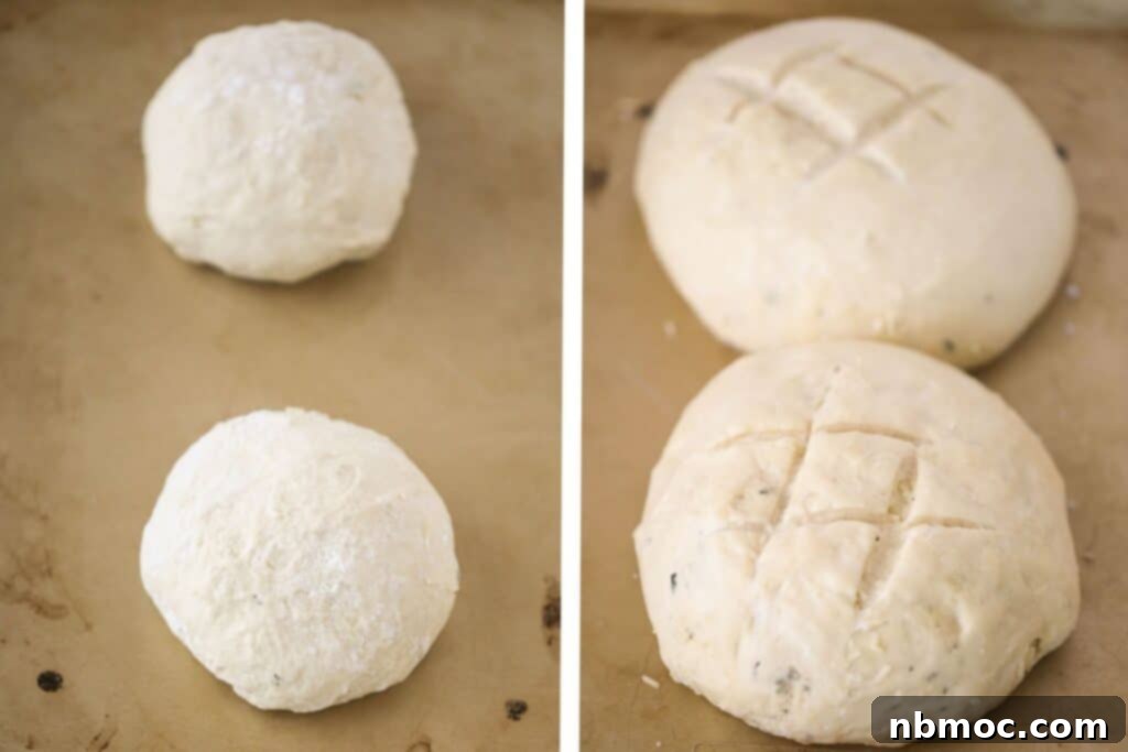 Aromatic Rosemary Bake 3 How to make this rosemary bread recipe including shaping into round loaves and scoring the tops.