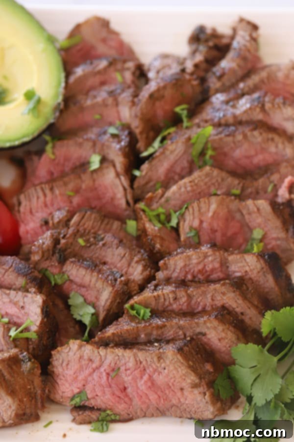 Sizzling Steak Fajitas 6 sliced steak for fajitas garnished with cilantro, the best steak for fajitas. beef fajitas recipe, fajita steak marinade recipe.