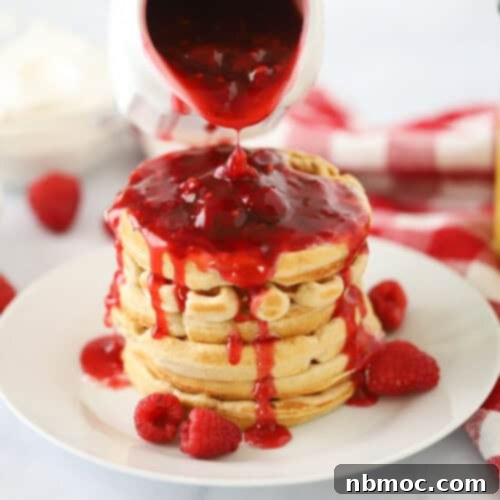 Homemade Raspberry Syrup for pancakes, waffles, or desserts.