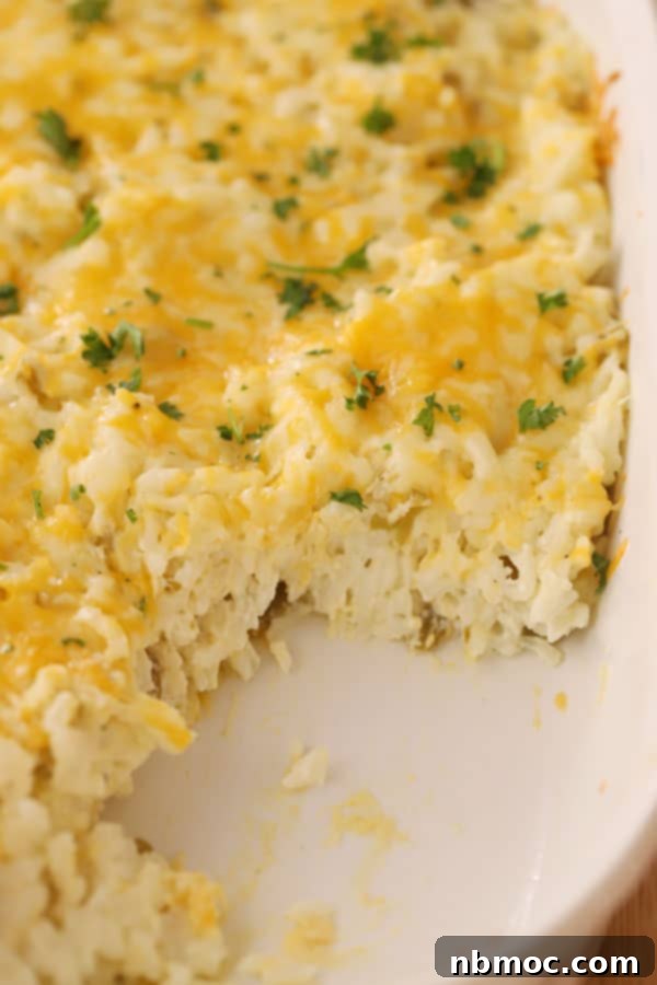 Creamy Green Chile Rice Bake 4 Cheesy green chili rice casserole garnished with chopped cilantro.