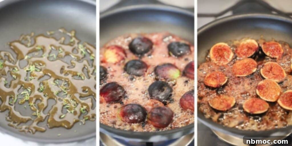 How to cook fresh figs on a stovetop, gently caramelizing them in a pan with honey and fresh thyme.