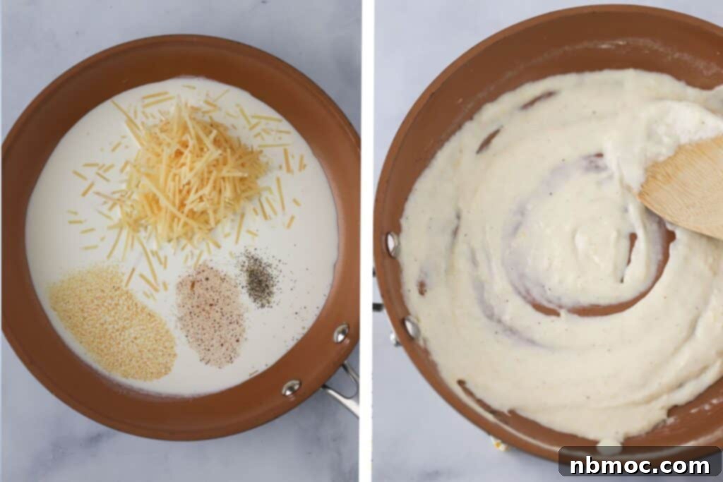 Creamy White Pizza Sauce 3 Ingredients to make this pizza white sauce recipe in a saute pan, cooking until creamy and thick.