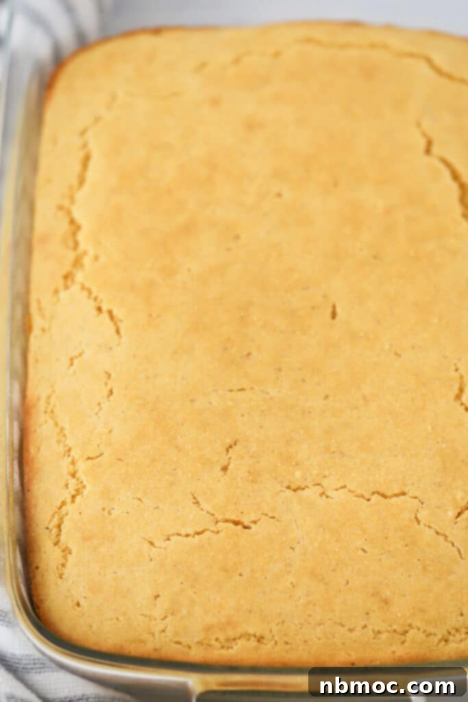 A full baking pan with our simple cornbread recipe.