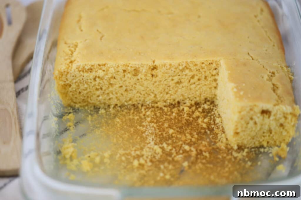 A pan full of easy homemade cornbread.