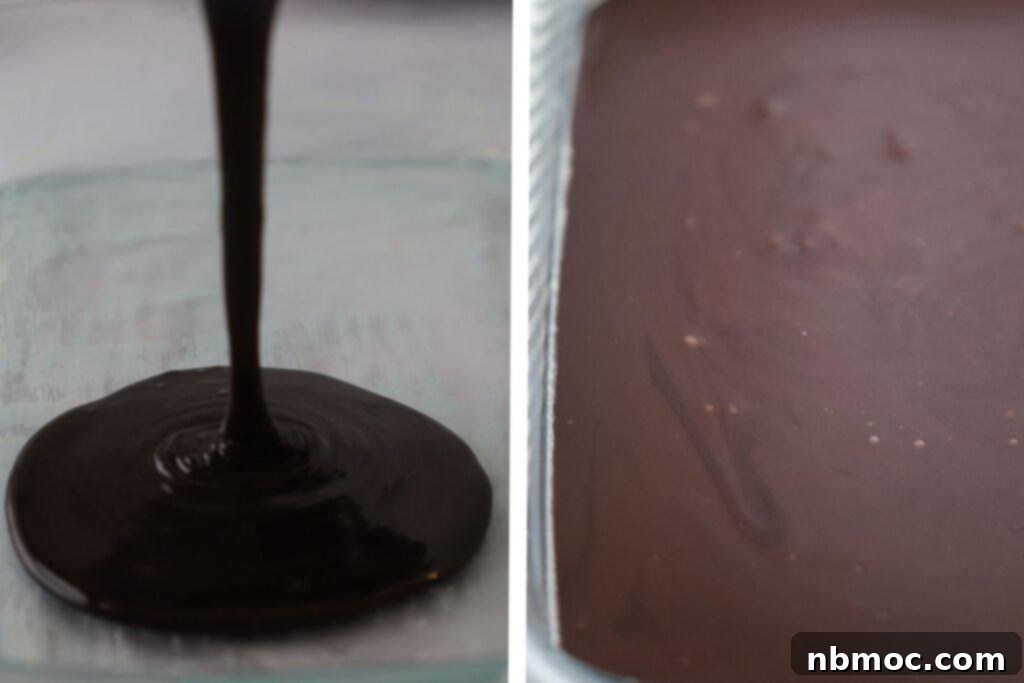 Midnight Licorice Caramels 4 Black licorice caramel candy being poured into a prepared baking dish.