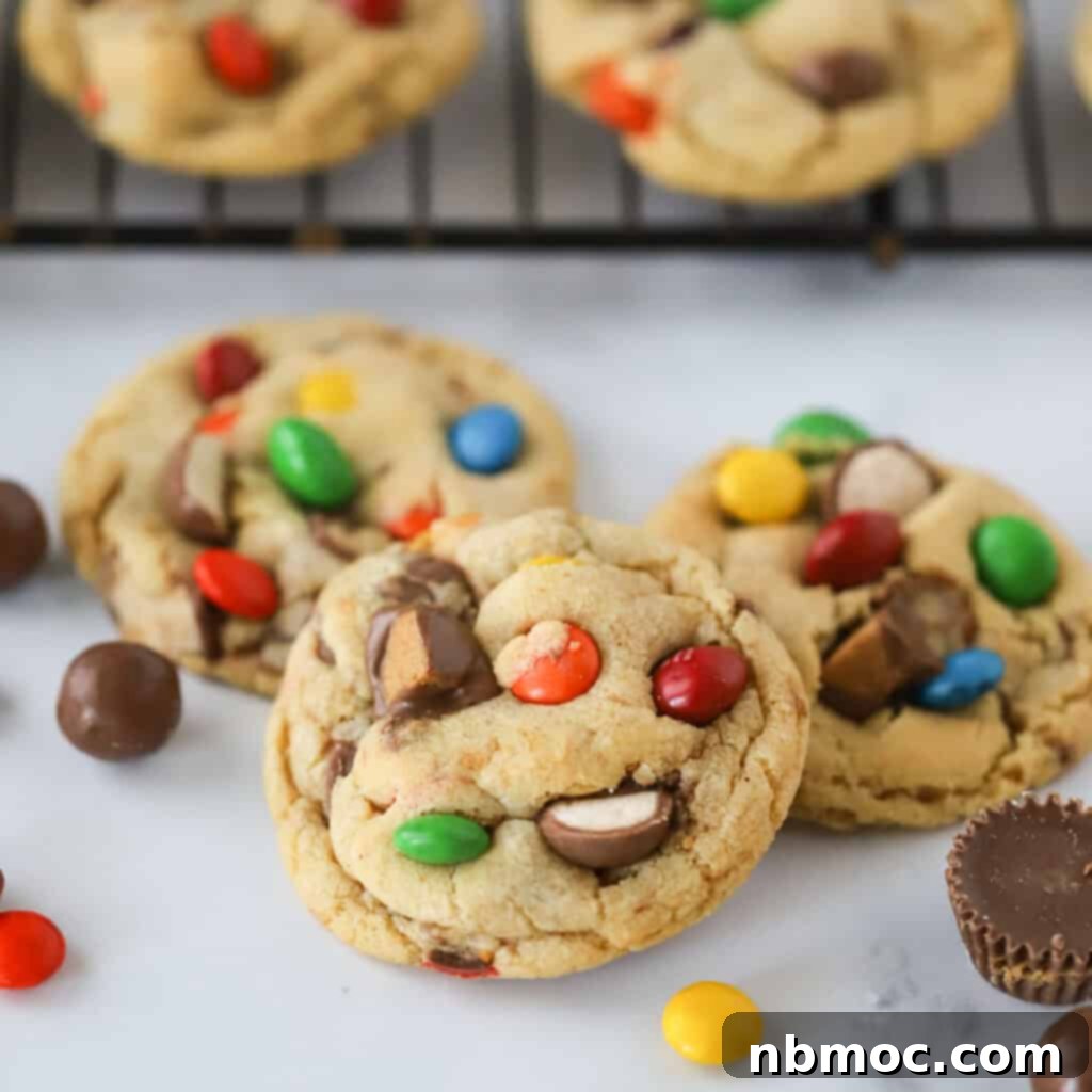 A delicious plate of candy bar cookies, illustrating a creative way to use leftover Halloween candy in a delightful homemade treat.