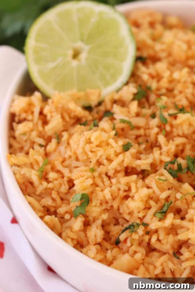 salsa Spanish rice served with fresh lime.