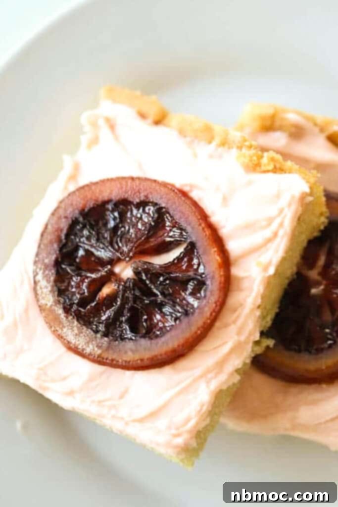 Citrus Gems 5 A delicate candied blood orange slice, perfectly dried and glistening, resting atop a freshly baked cookie, showcasing an elegant dessert garnish.