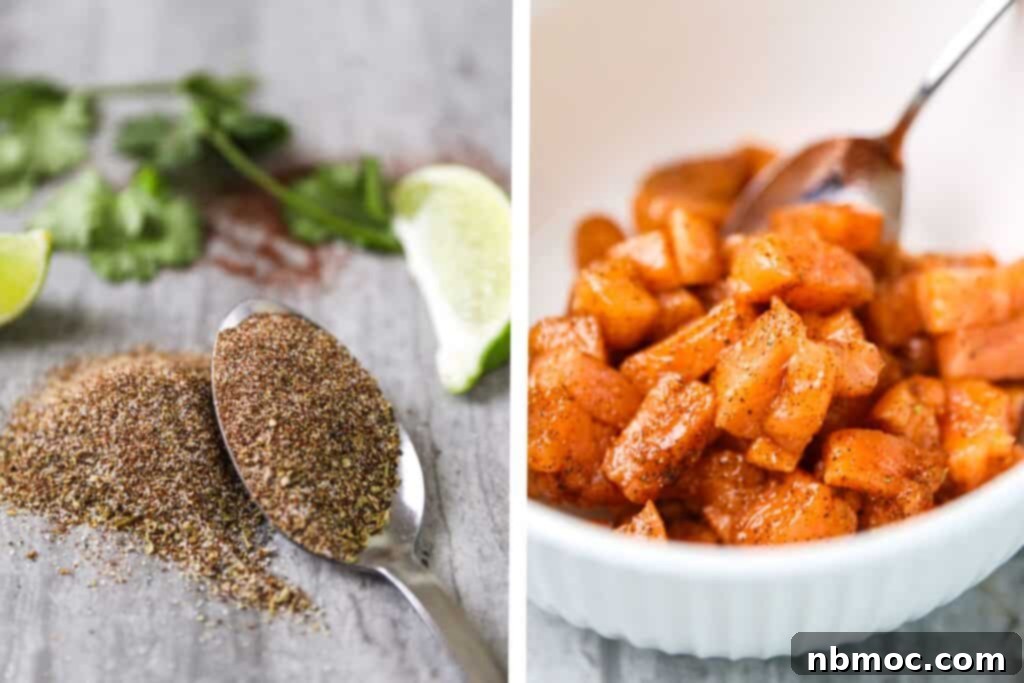 Blackened seasoning on a tabletop next to a bowl full of salmon pieces.