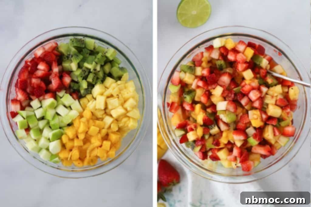 Fruity Fiesta Dip 4 A bowl full of ingredients for making fruit salsa.