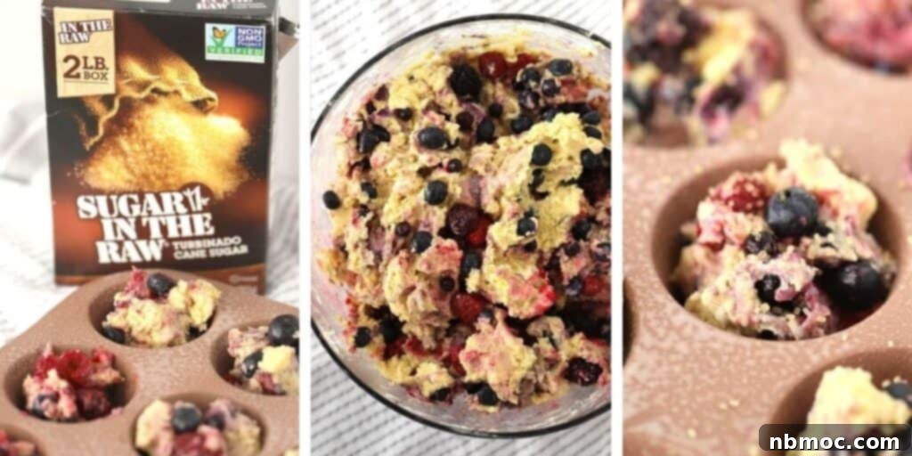 Bursting Berry Muffins 3 Process photo showing mixed berries ready to be folded into muffin batter.