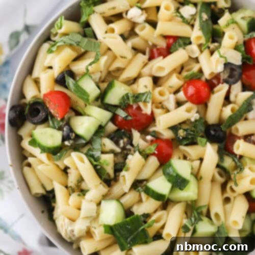 Santorini Sunset Pasta Salad 5 how to make Greek Pasta Salad recipe with feta cheese