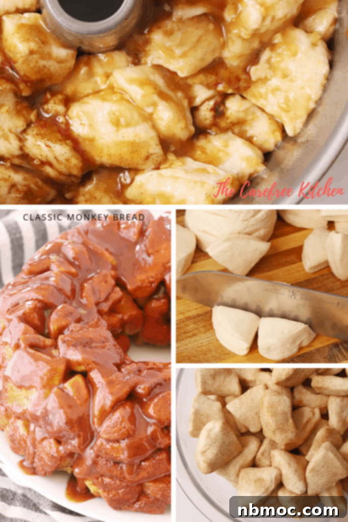 Quick and Easy Monkey Bread 3 Step-by-step image illustrating how to coat biscuit pieces in cinnamon sugar for homemade monkey bread.