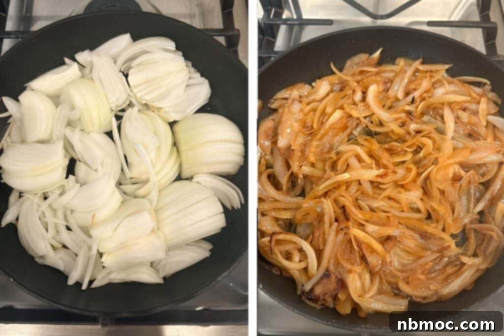 Slow Roasted Garden Tomato Marinara 5 Step-by-step image of caramelizing onions for a rich marinara sauce made from garden-fresh tomatoes.