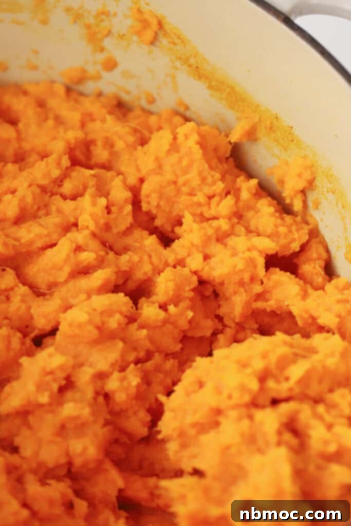 mashed sweet potatoes in a large pot. 