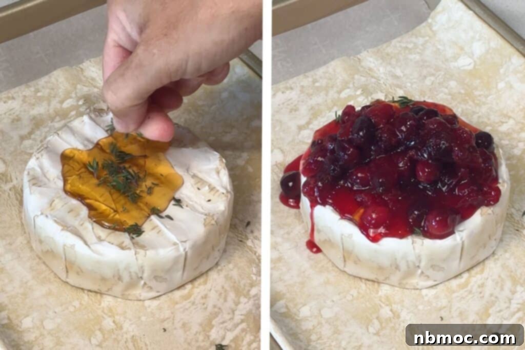 Adding thyme and cranberry sauce to brie